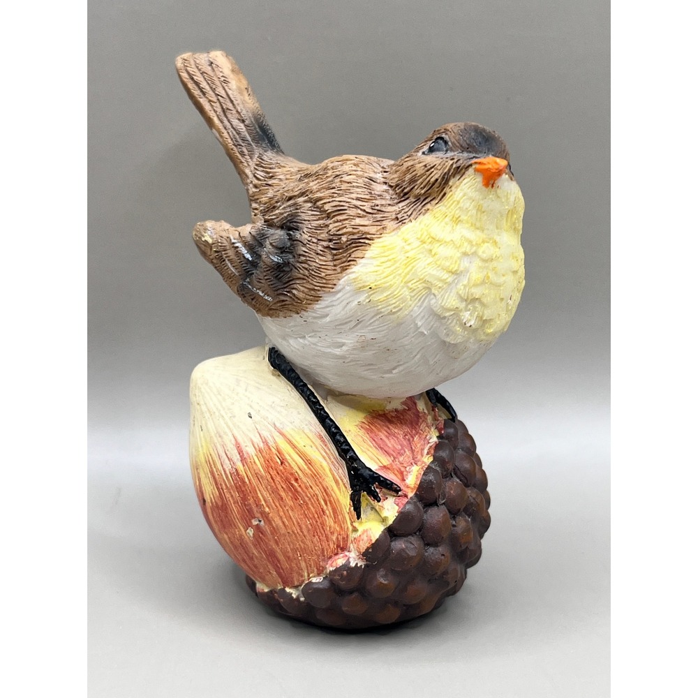 Ganz Resin Bird Figurine on Acorn Base Woodland Nature Decor Brown Yellow 3.5"